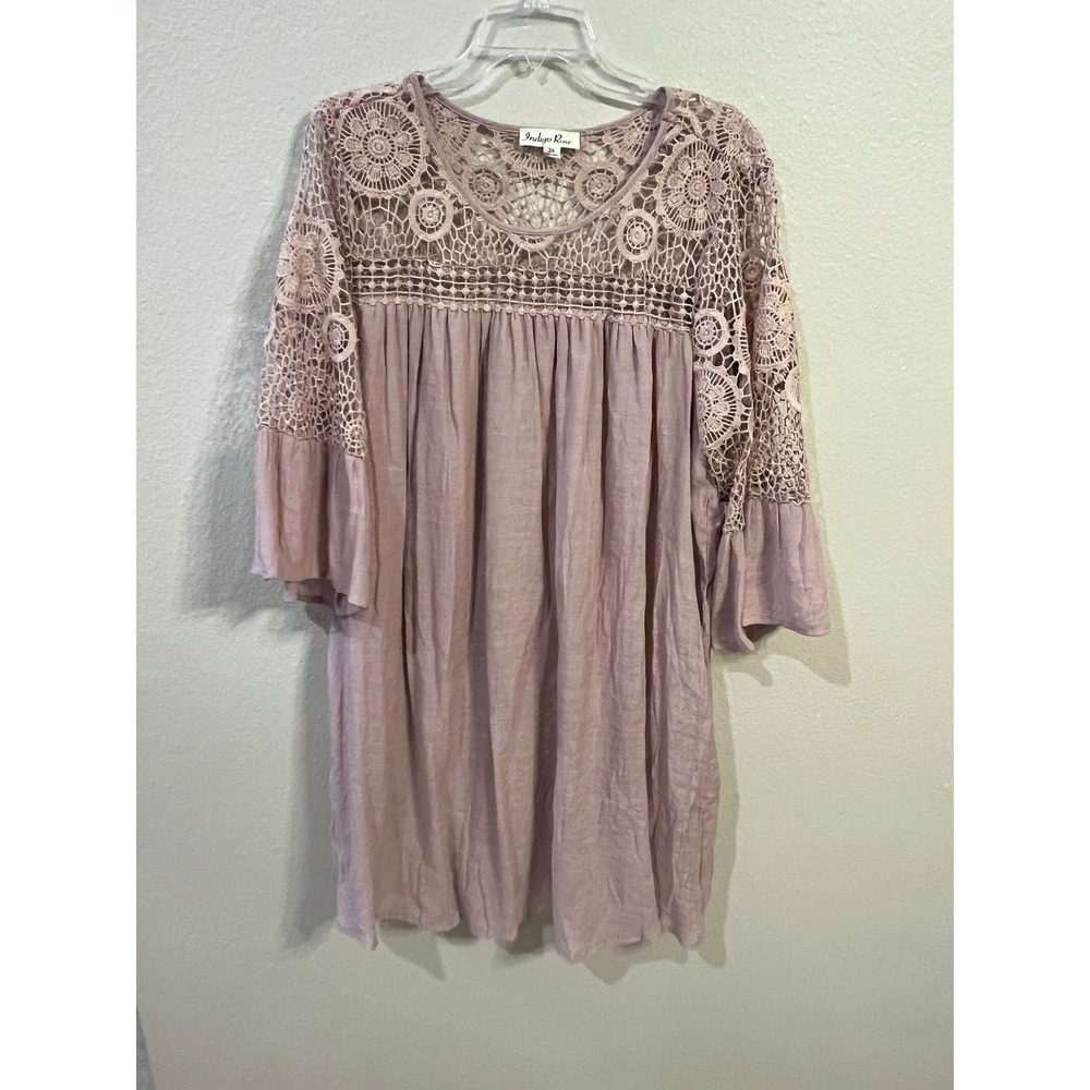 Indigo Rose Lace Crochet Babydoll Tunic Dress Plus Size 3X Mauve